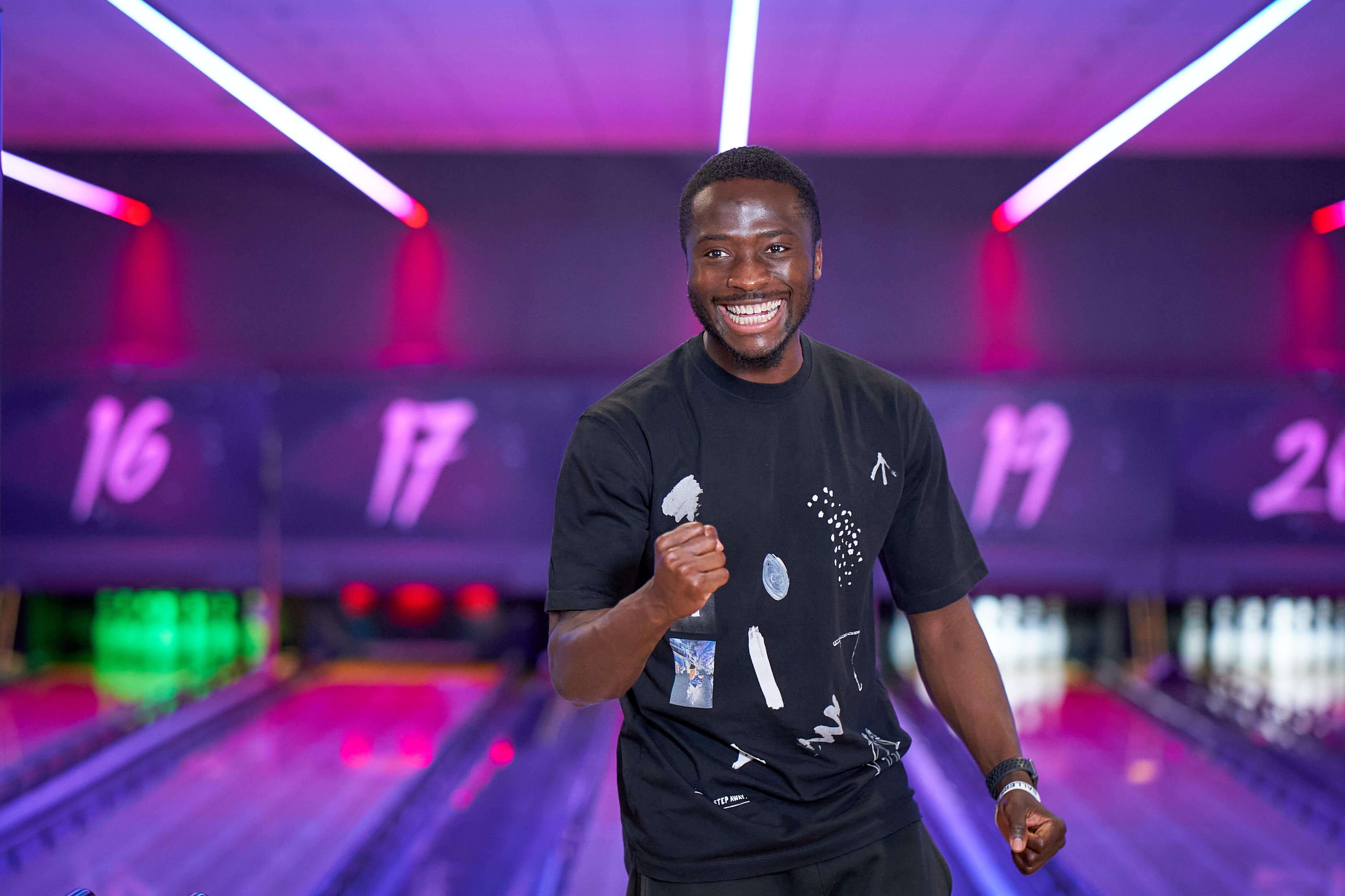 Man celebrating a great shot on the lanes